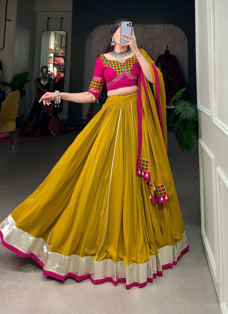 Navratri special lehenga choli with gamthi work in yellow