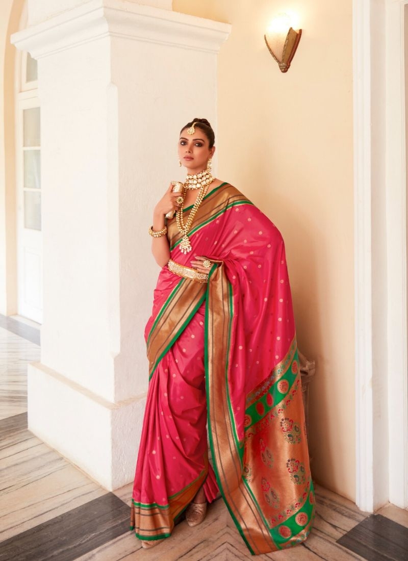 Exquisite pathani silk saree with minakari work in pink