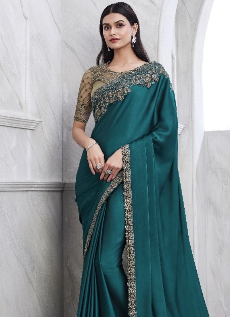 Exquisite chiffon saree with embroidered blouse in green