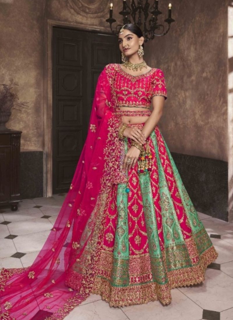 Designer lehenga with beautiful embroidered dupatta in pink