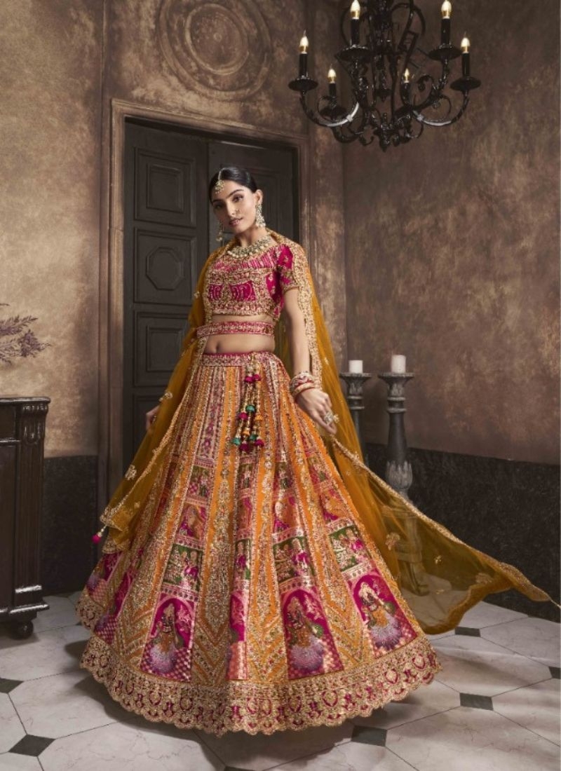 Designer lehenga with beautiful embroidered dupatta in mustard