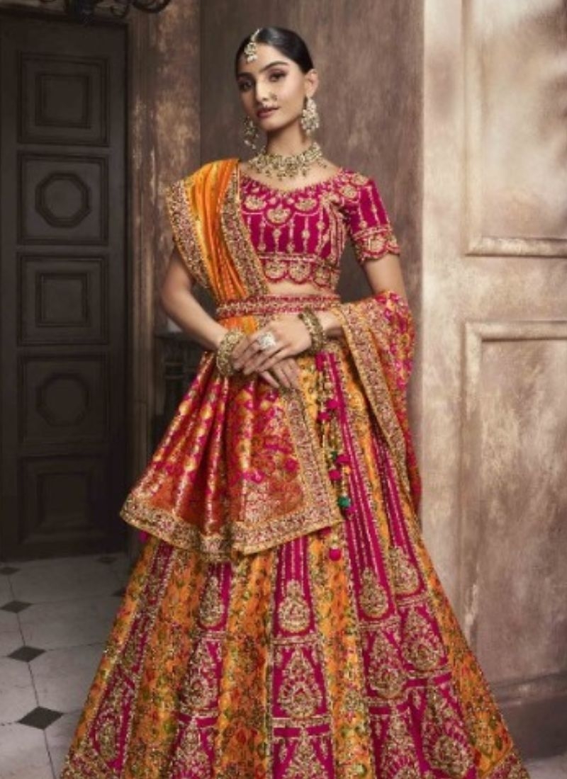 Designer lehenga with beautiful embroidered dupatta in yellow