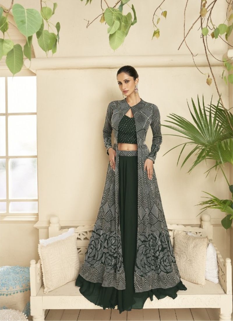 Gorgeous long lehenga choli  in dark green