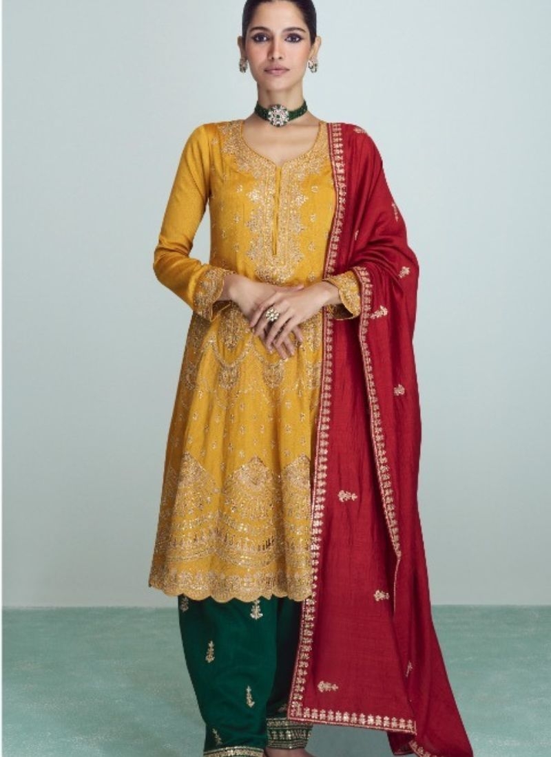 Exquisite salwar suit with embroidered dupatta in yellow