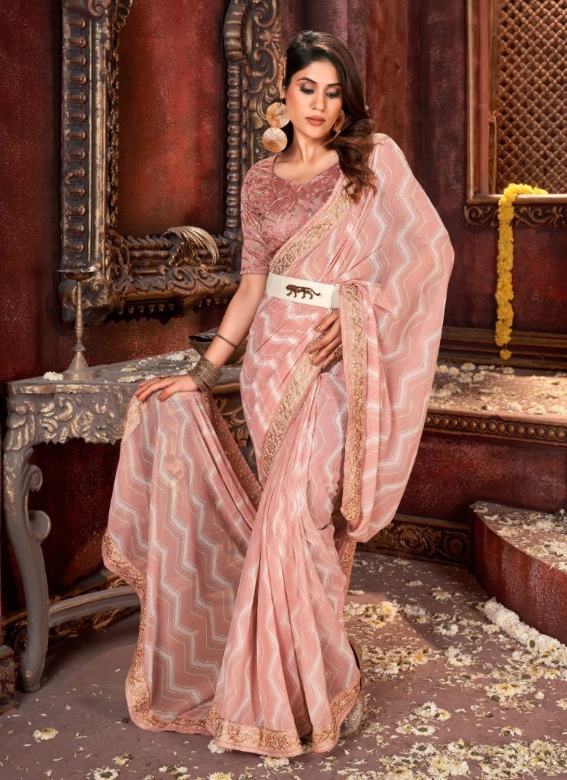 Beautiful georgette saree with bandhani print in light pink