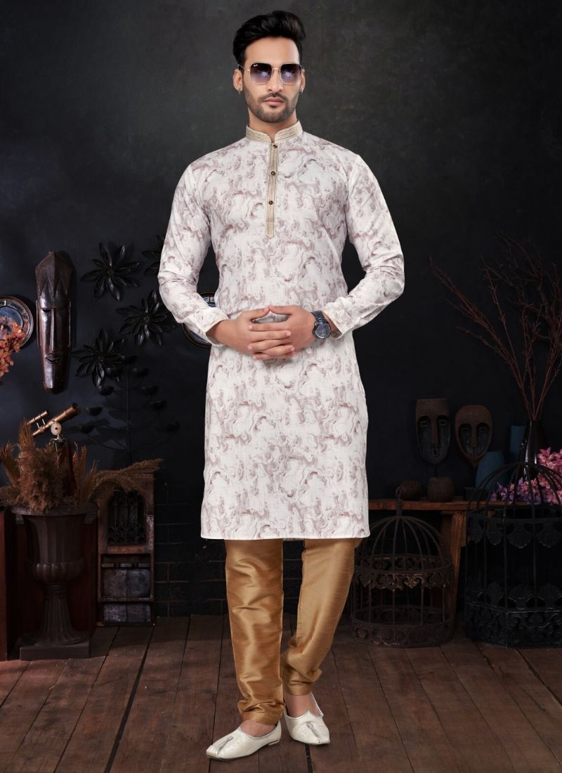 New cotton Kurta pajama with floral printing in white