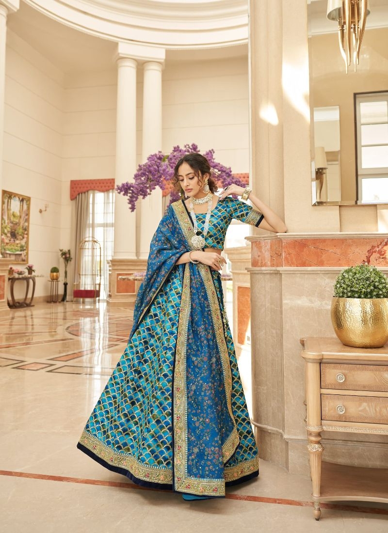 Beautiful lehenga with embroidered dupatta in sky blue