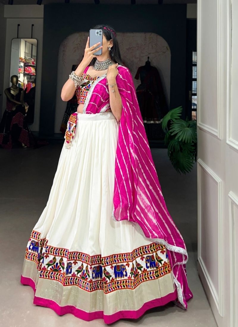 Navratri special mirror embroidered lehenga choli in pink