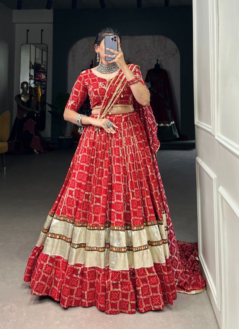 Stunning gotta patti work embroidery lehenga choli in red