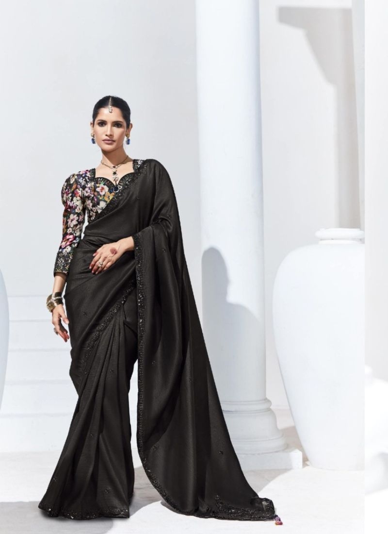 Premium embroidered organza saree black