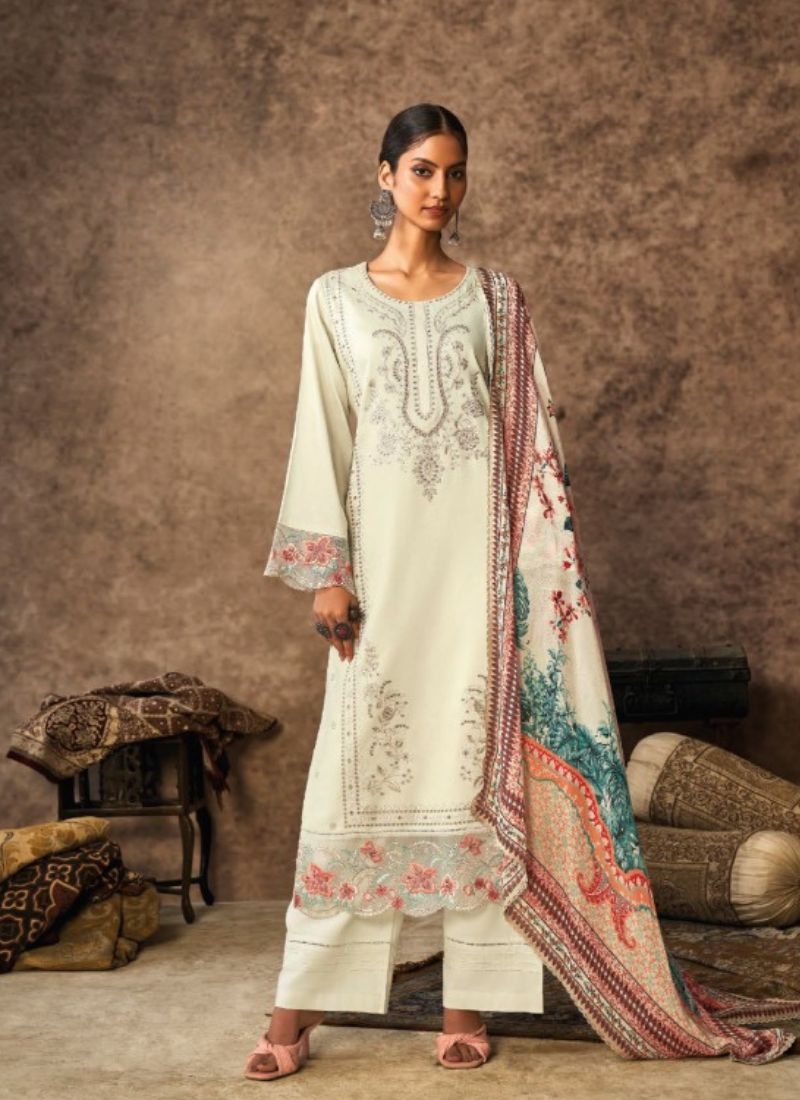 Designer digital printed palazzo suit in white