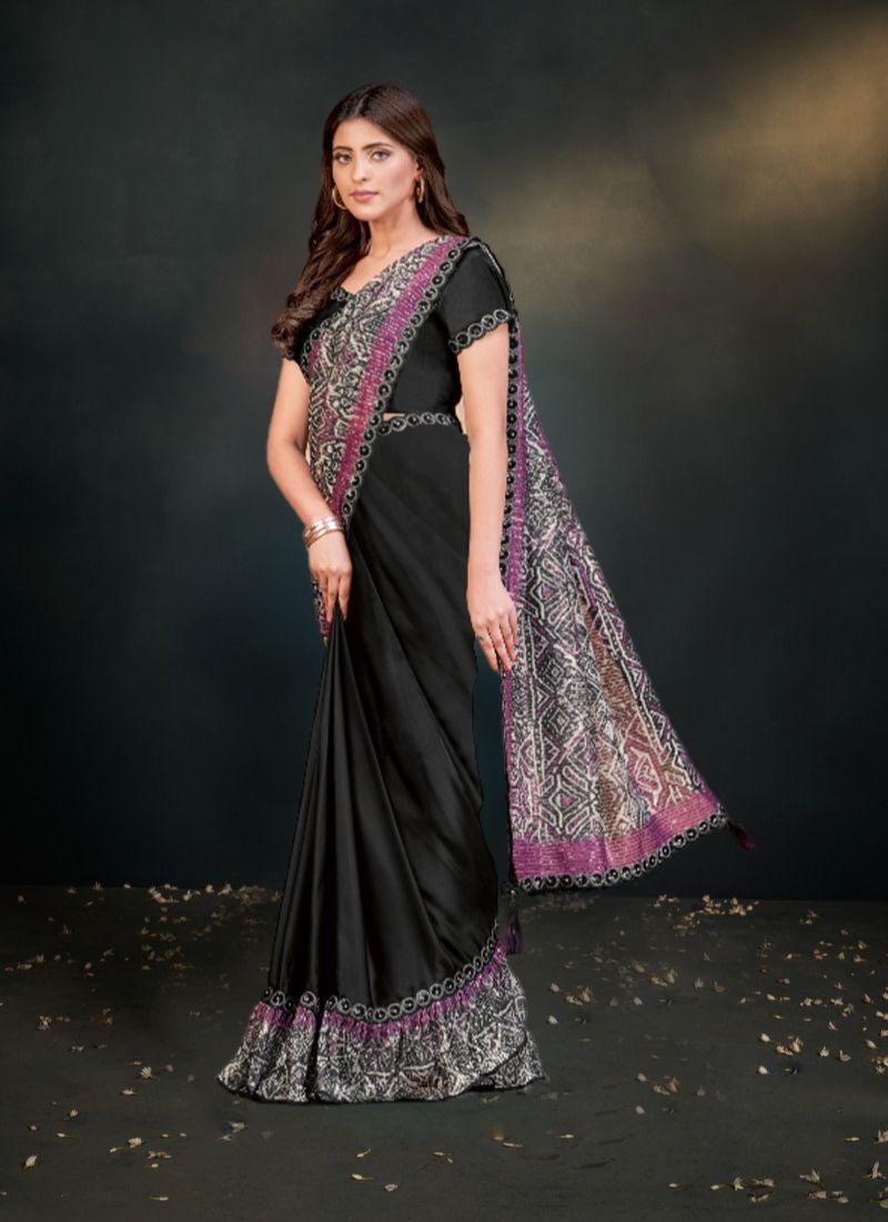 Designer embroidered silk saree in black