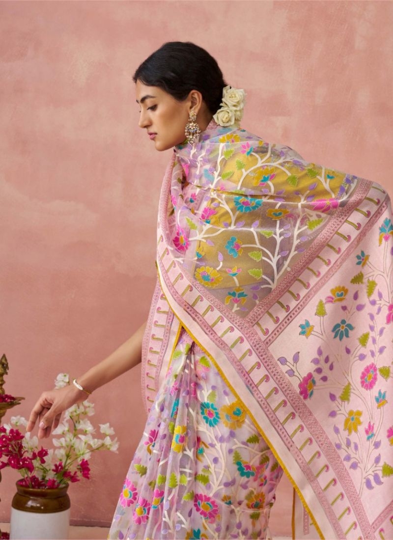 Beautiful digital printing organza saree  in baby pink