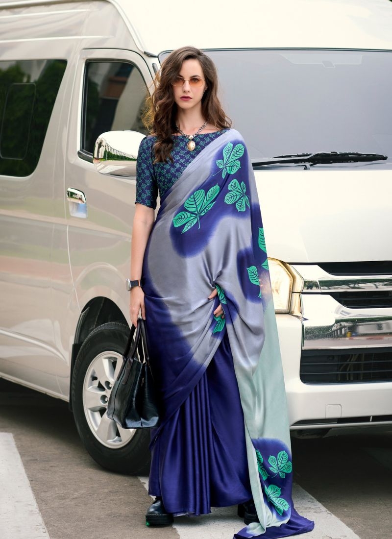 Designer abstract printing saree with modern touch in blue