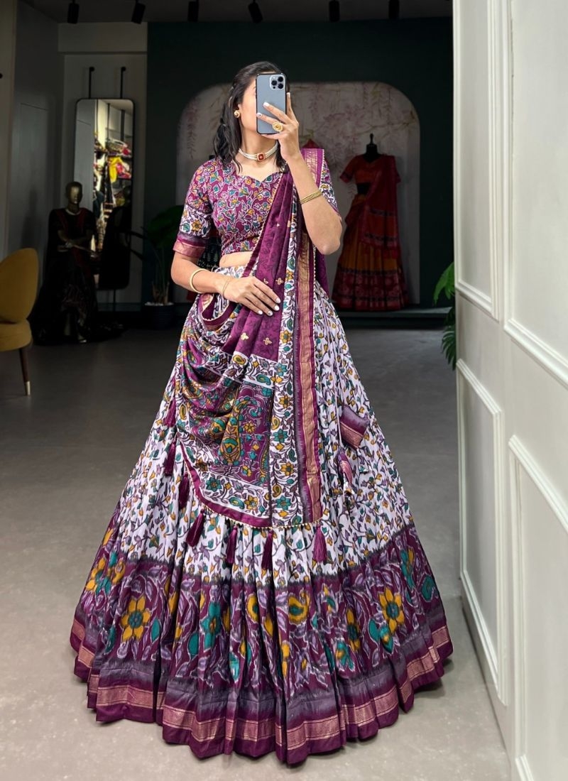 Designer floral printed navratri special lehenga choli in purple