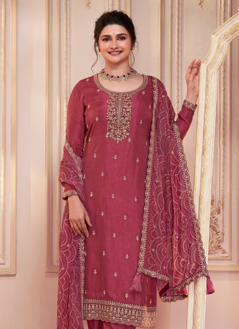 Exquisite embroidered georgette kurta pant suit & dupatta in red