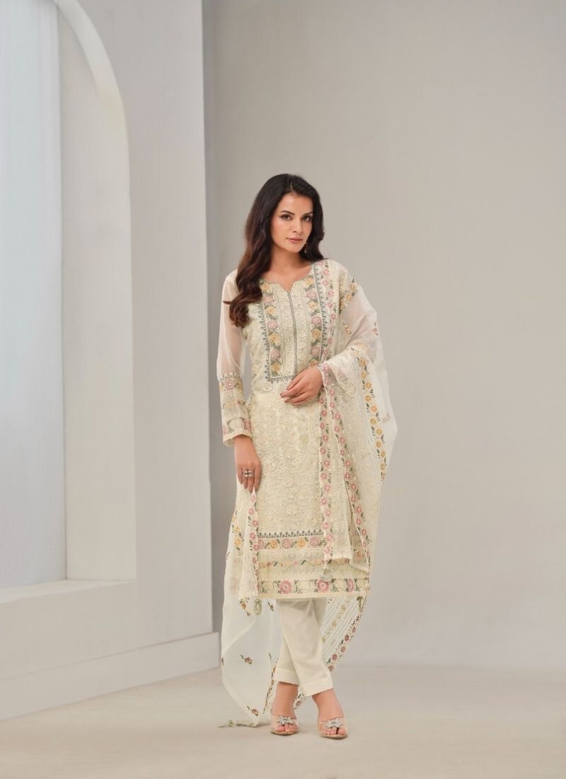 Gorgeous embroidered organza pantsuit in off white