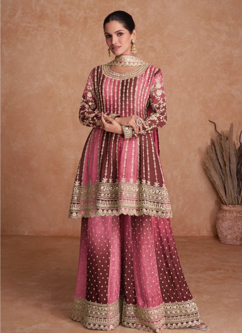 Stunning embroidered sharara suit & dupatta in pink