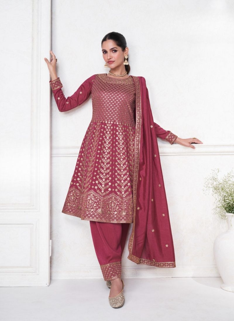 Stunning zari embroidered salwar suit & dupatta in red