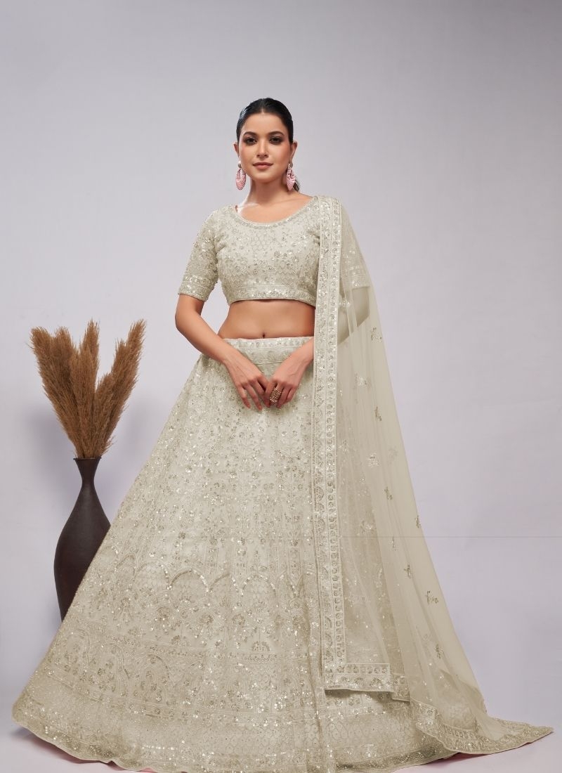 Stunning lehenga adorned by pearl and sequins bridal lehenga in light green