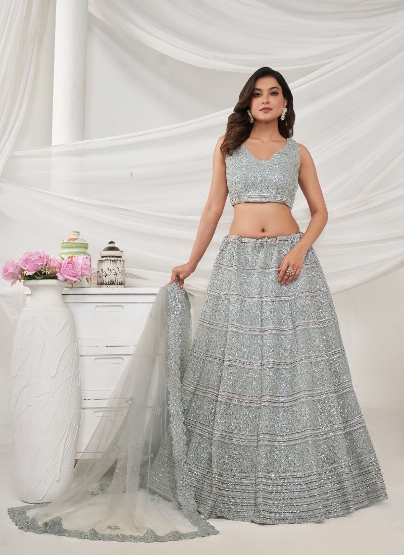 Graceful Lehenga embedded by Thread and Sequin Embellished Lehengas in grey