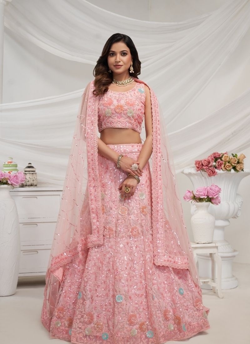 lehenga symphony elegant Floral pattern in peach