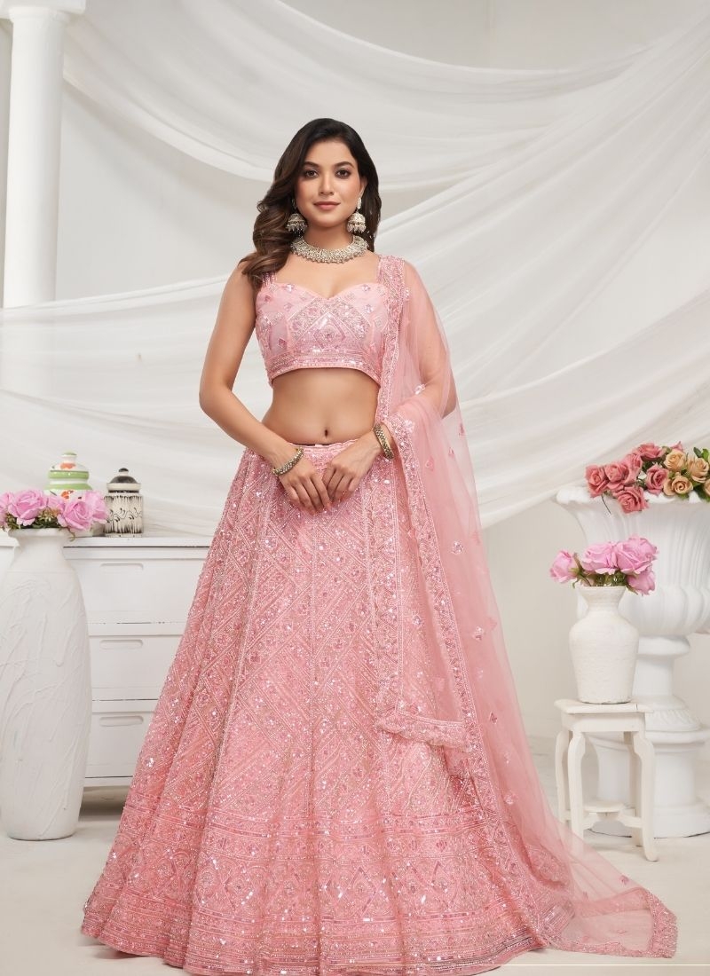 Pretty modern pattern sequins work girlish lehenga in pink