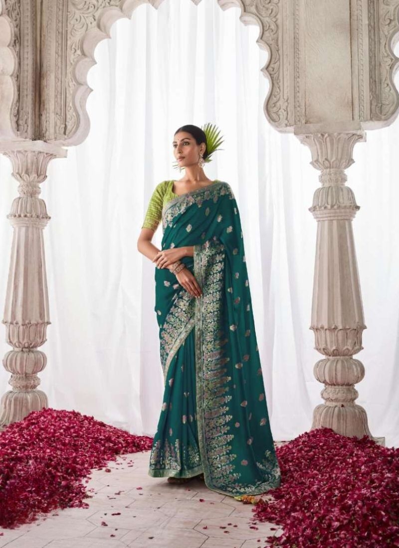 Designer meenakari work silk saree in dark green