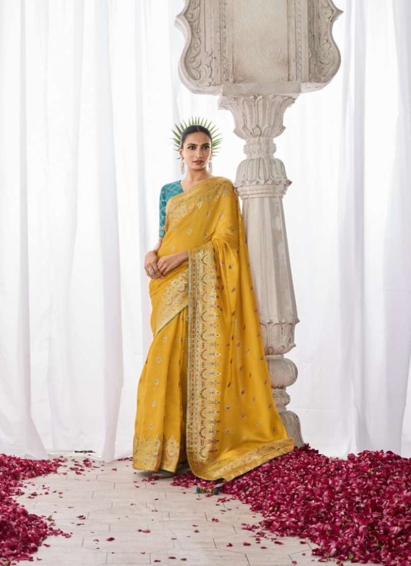 Designer meenakari work silk saree in yellow