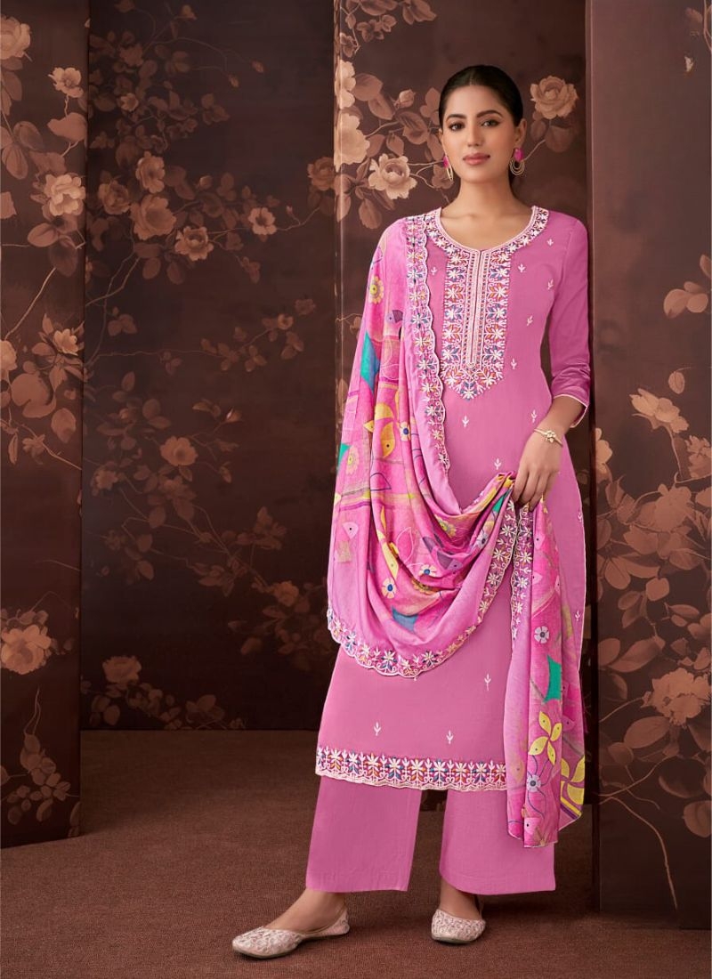 Designer digital printed cotton kurta pant suit in pink