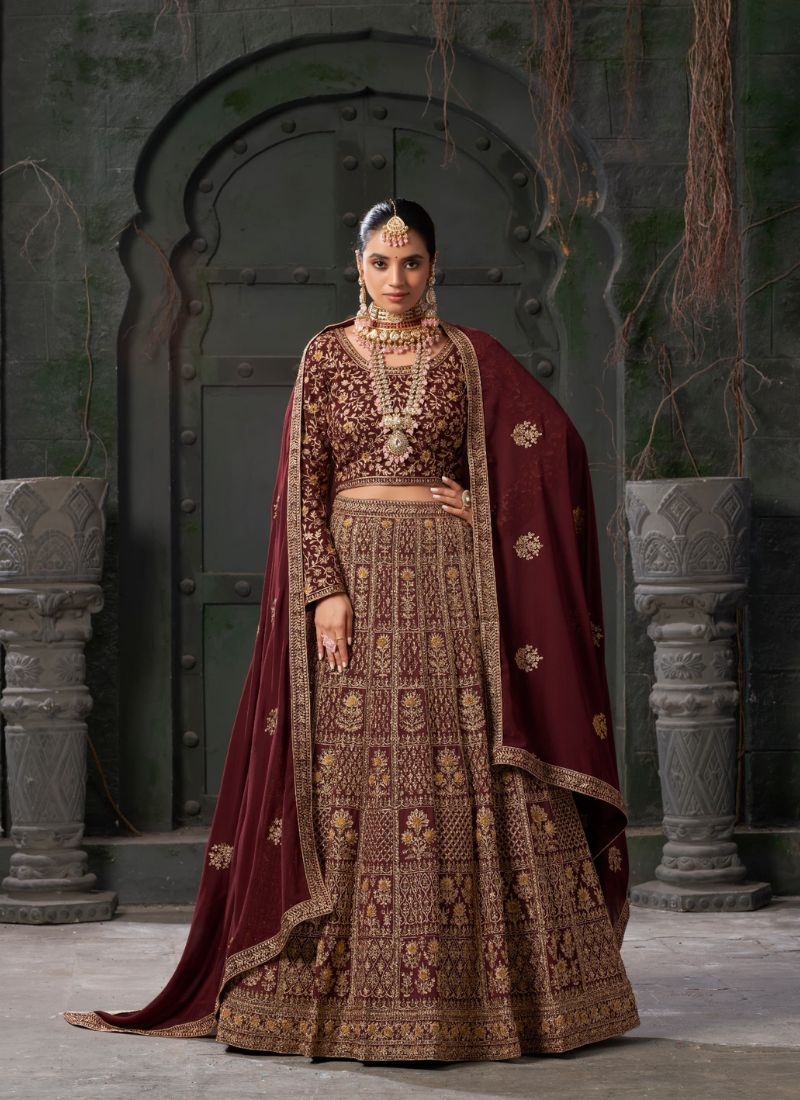 Premium embroidered georgette lehenga choli in maroon