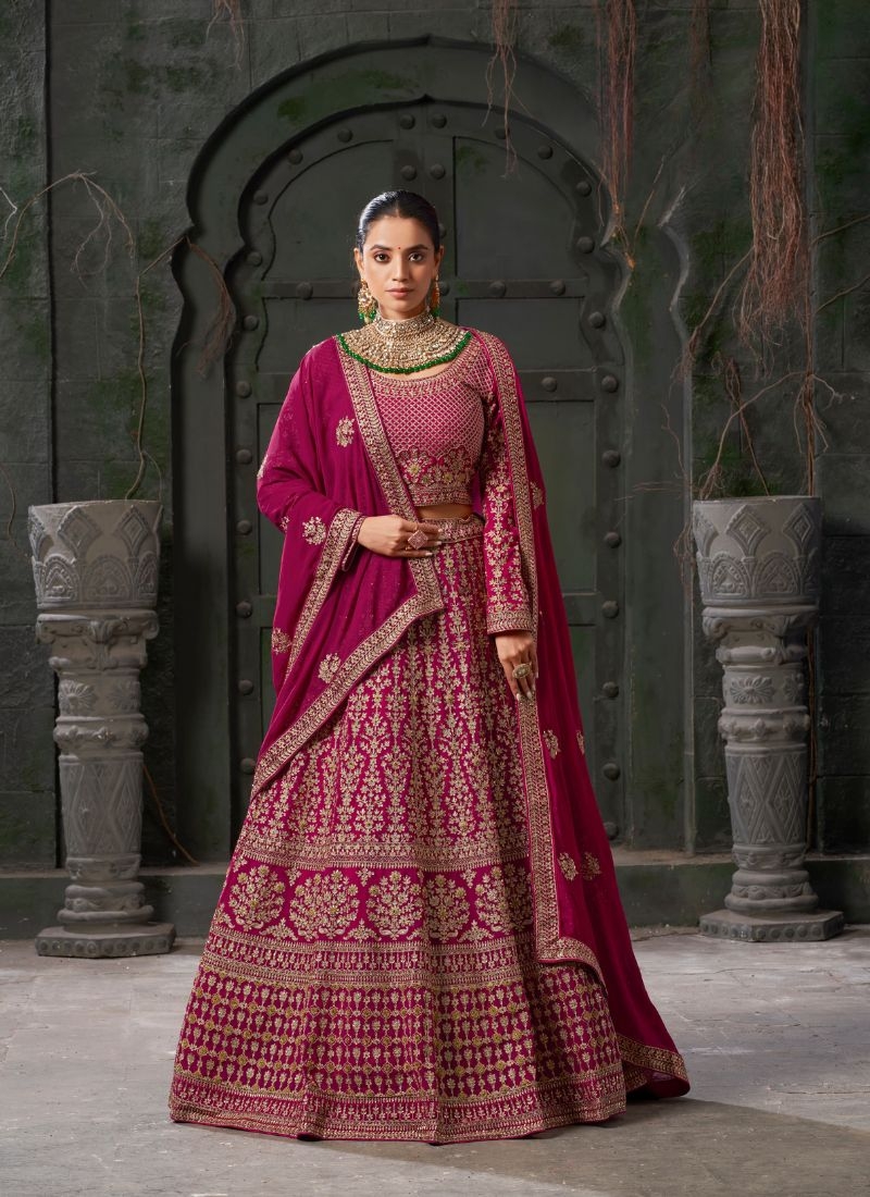 Premium embroidered georgette lehenga choli in hot pink