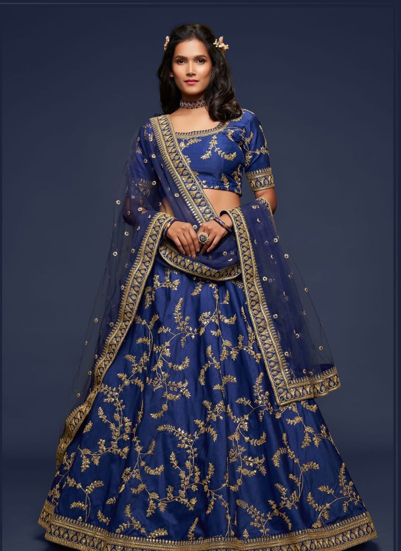 Beautiful embroidered georgette lehenga choli in dark blue