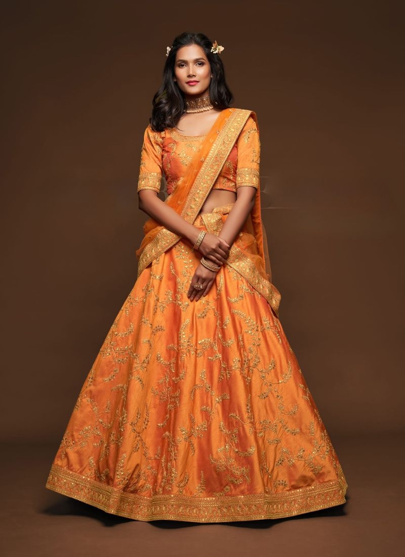 Beautiful embroidered georgette lehenga choli in orange