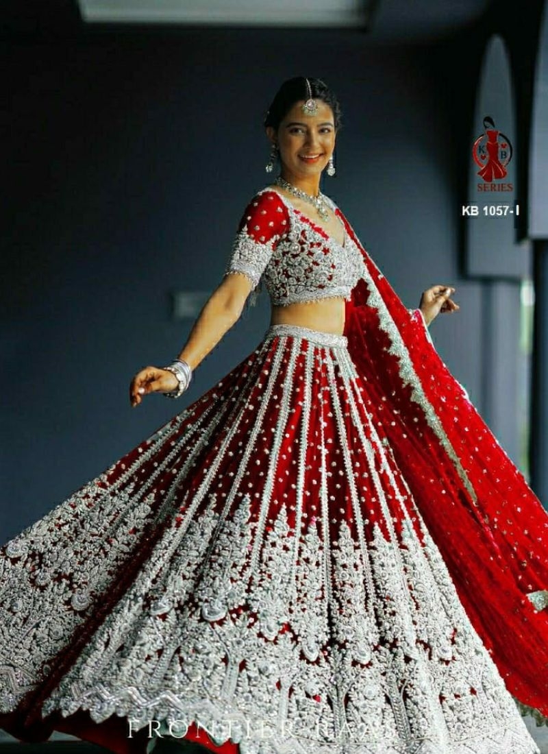 Beautiful embroidered butterfly net lehenga choli in red