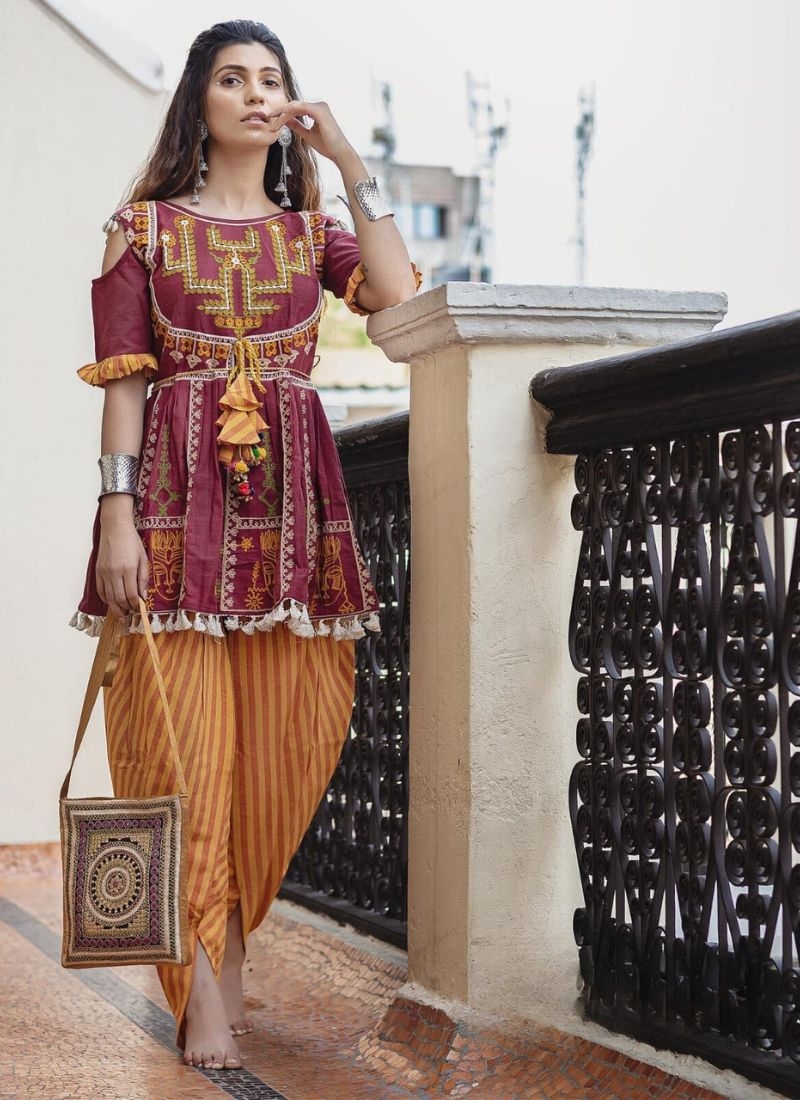 Beautiful embroidered navratri salwar suit in maroon