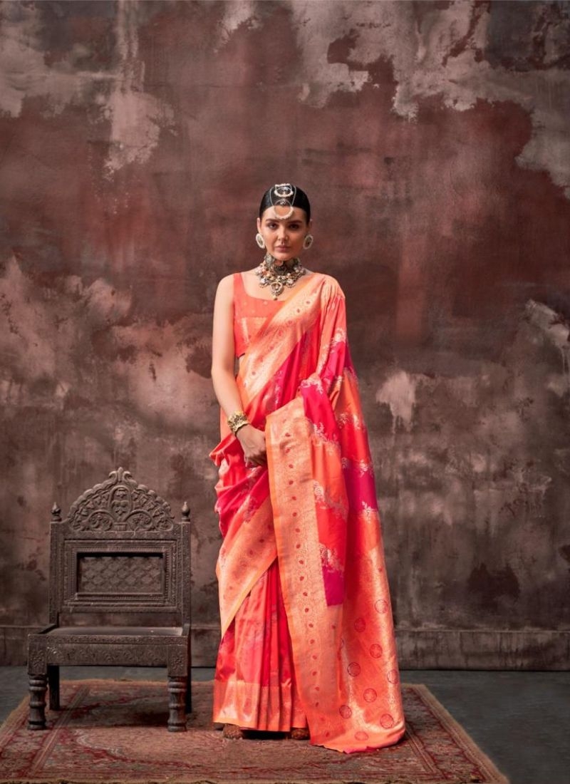 Amazing digital printing silk saree in orange