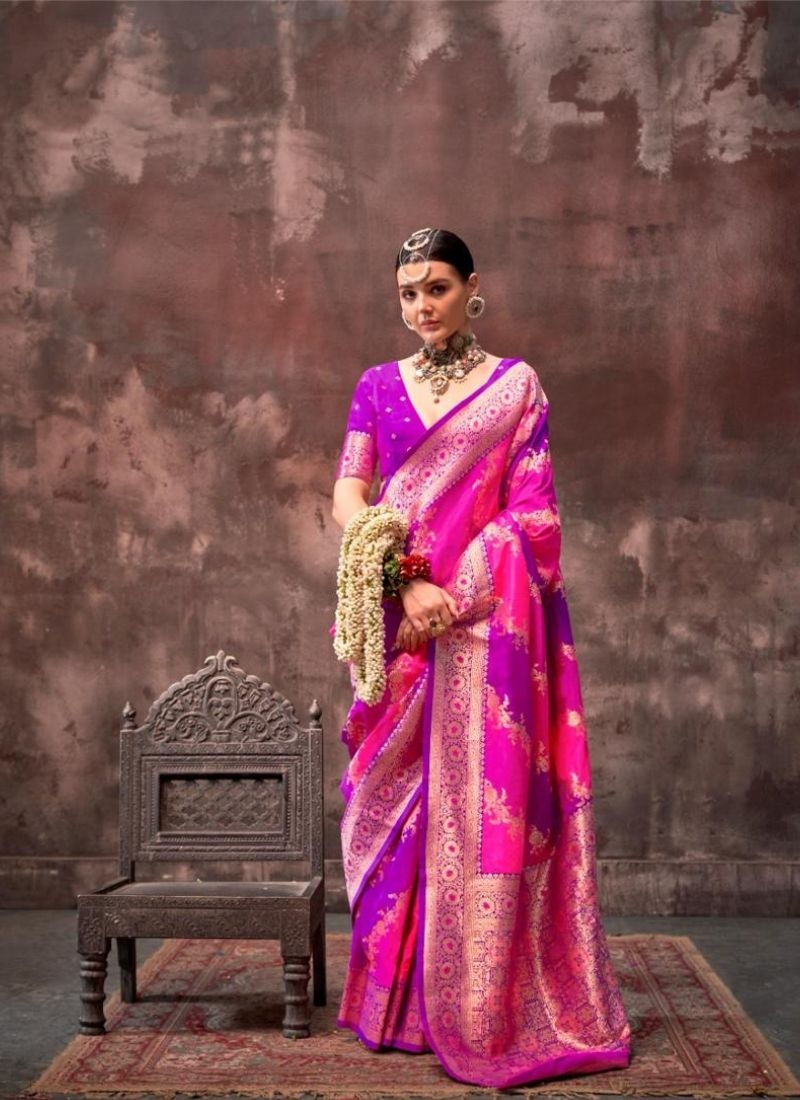 Amazing digital printing silk saree in dark pink