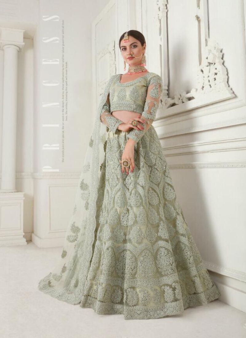 Gorgeous embroidered wedding lehenga choli in light green