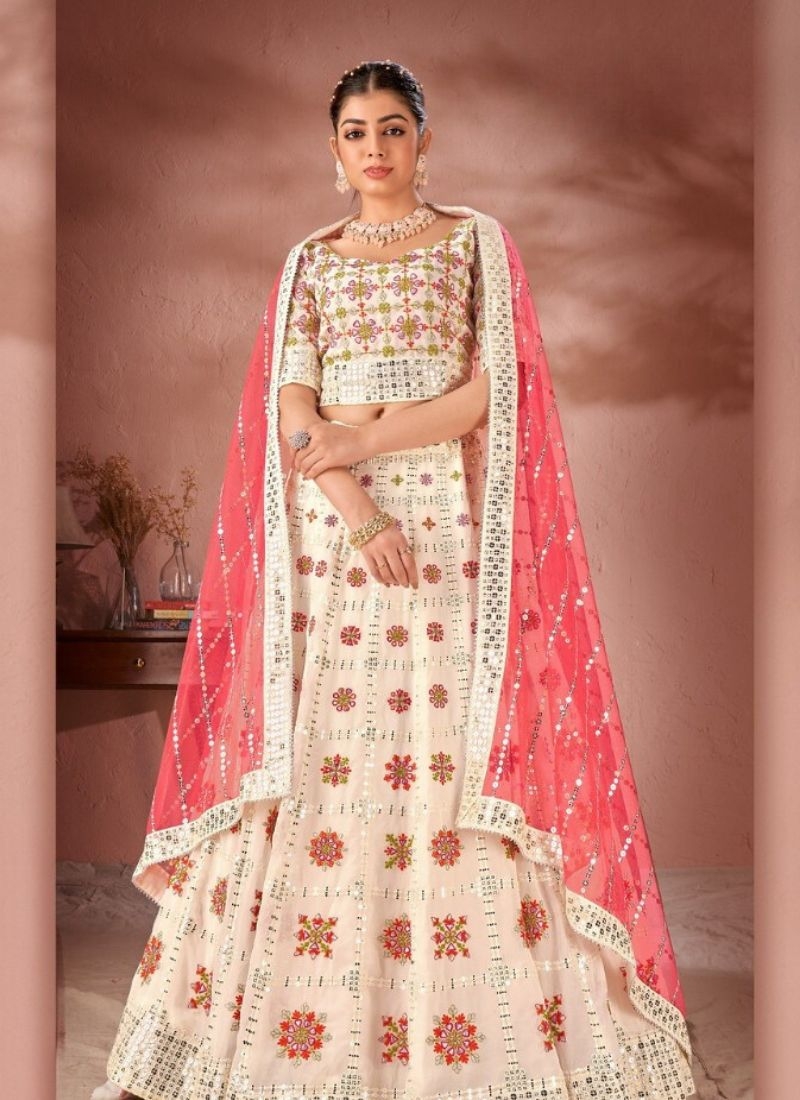 Stunning embroidered georgette lehenga choli in baby pink