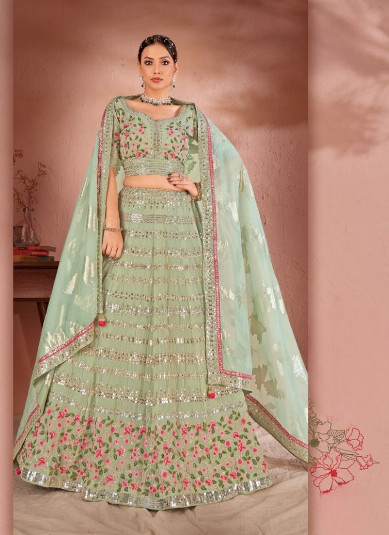 Stunning embroidered georgette lehenga choli in green