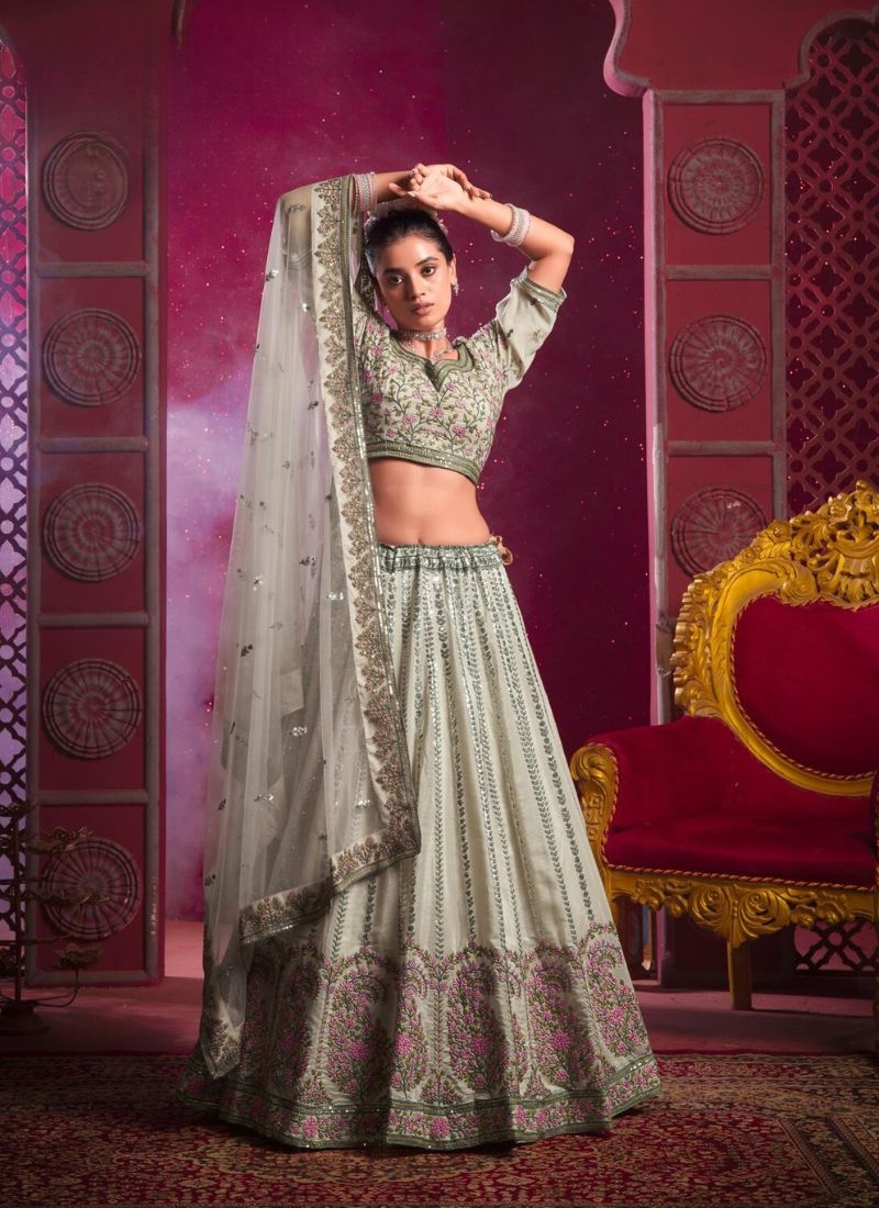 Beautiful embroidered silk lehenga choli in green