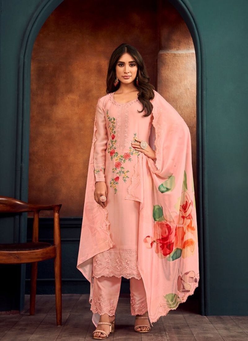 Stunning digital printed kurta pant suit in pink