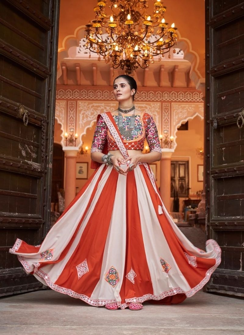 Designer embroidered rayon lehenga choli in orange