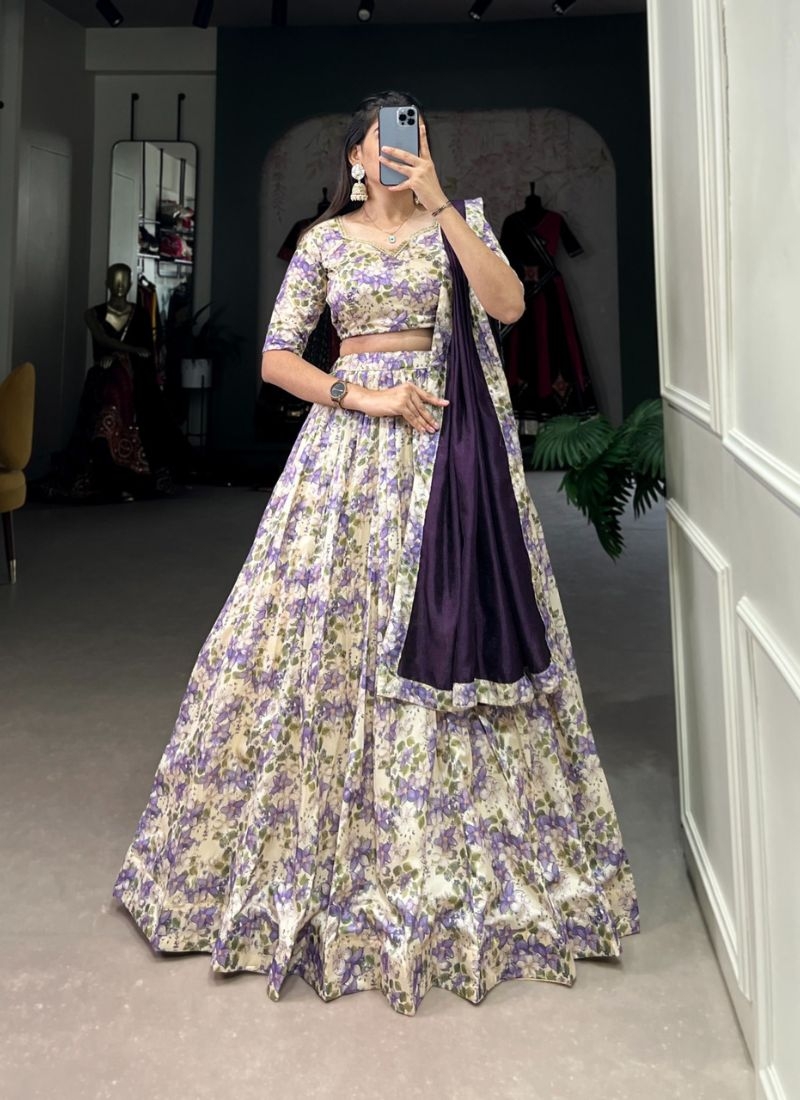 Designer Navratri special floral printed lehenga choli in purple