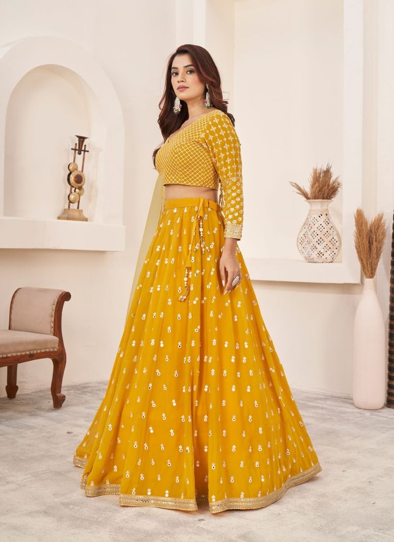 Exquisite embroidered georgette lehenga choli in yellow