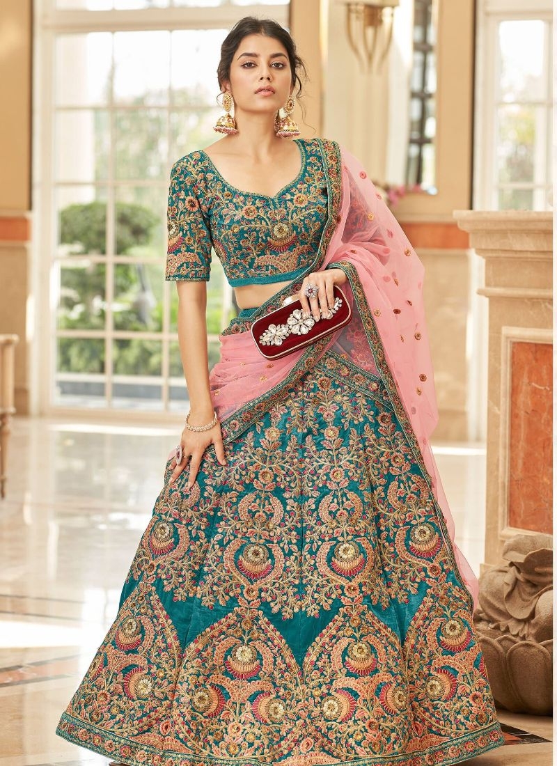 Beautiful lehenga with embroidered dupatta in light blue