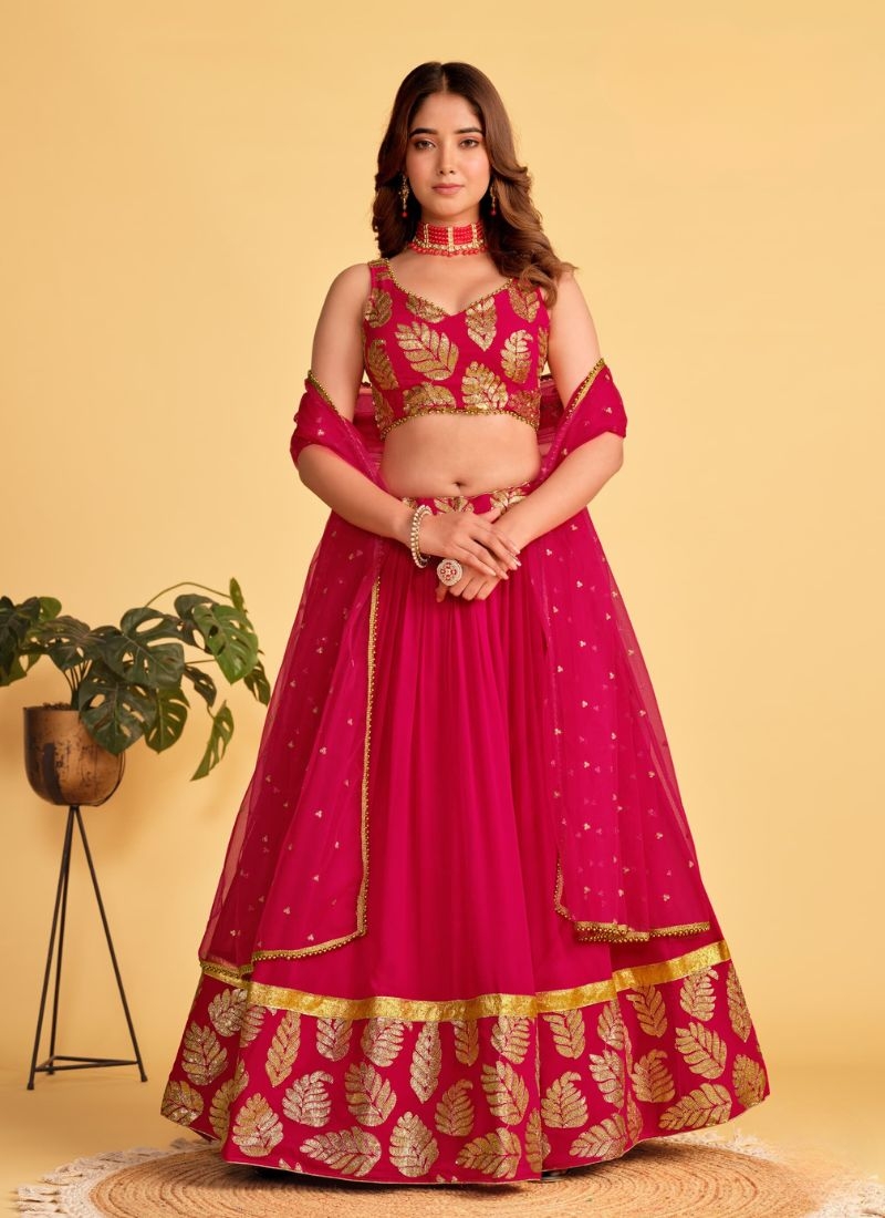 Beautiful embroidered georgette lehenga choli in pink