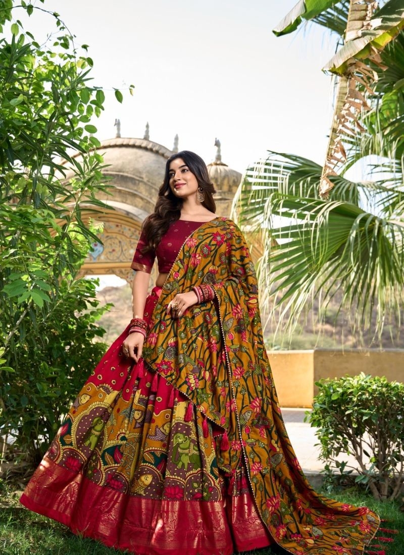 Stunning printed silk lehenga choli in red