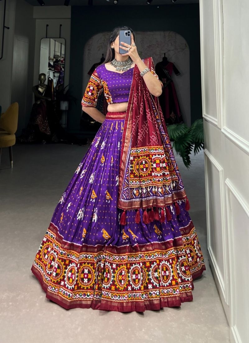 Beautiful Navratri special silk lehenga choli in purple